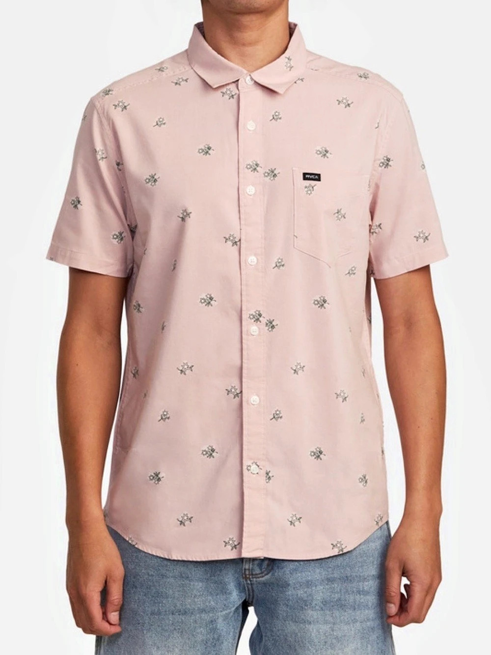 RVCA Floral Short Sleeve Shirt in Pink Size Large